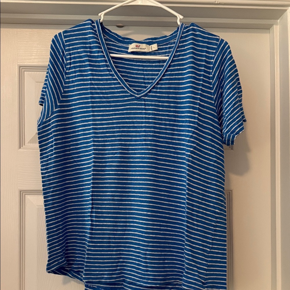 Vineyard Vines Blue and White Striped V-Neck Tee